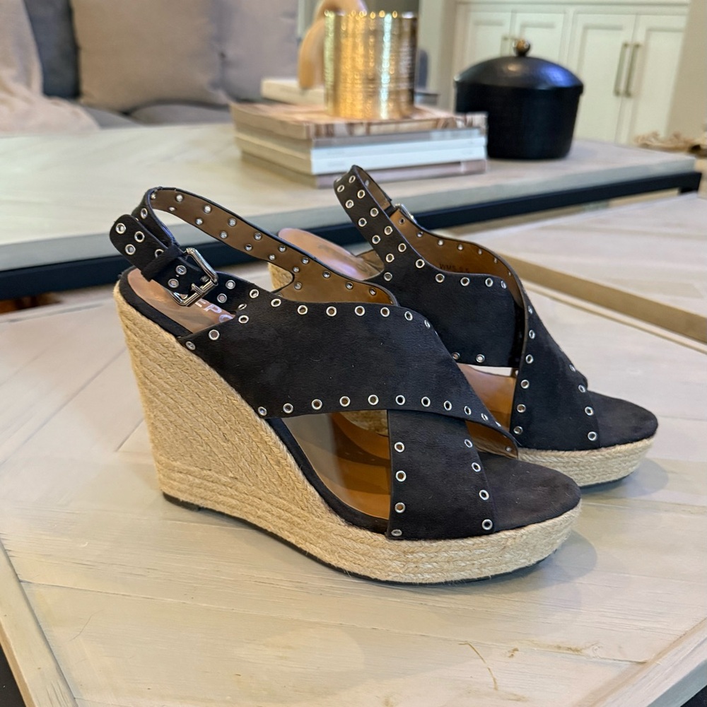 Report Black Studded Espadrille Wedge Sandals
